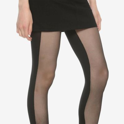 WET SEAL FASHION HALF BLACK  BLOCK OPAQUE HALF SHEER TIGHTS PANTYHOSE NEW IN BAG